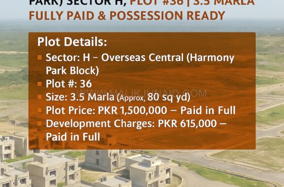 🏡 Capital Smart City – Overseas Central (Harmony Park) Sector H, Plot #36 | 3.5 Marla Fully Paid & Possession Ready