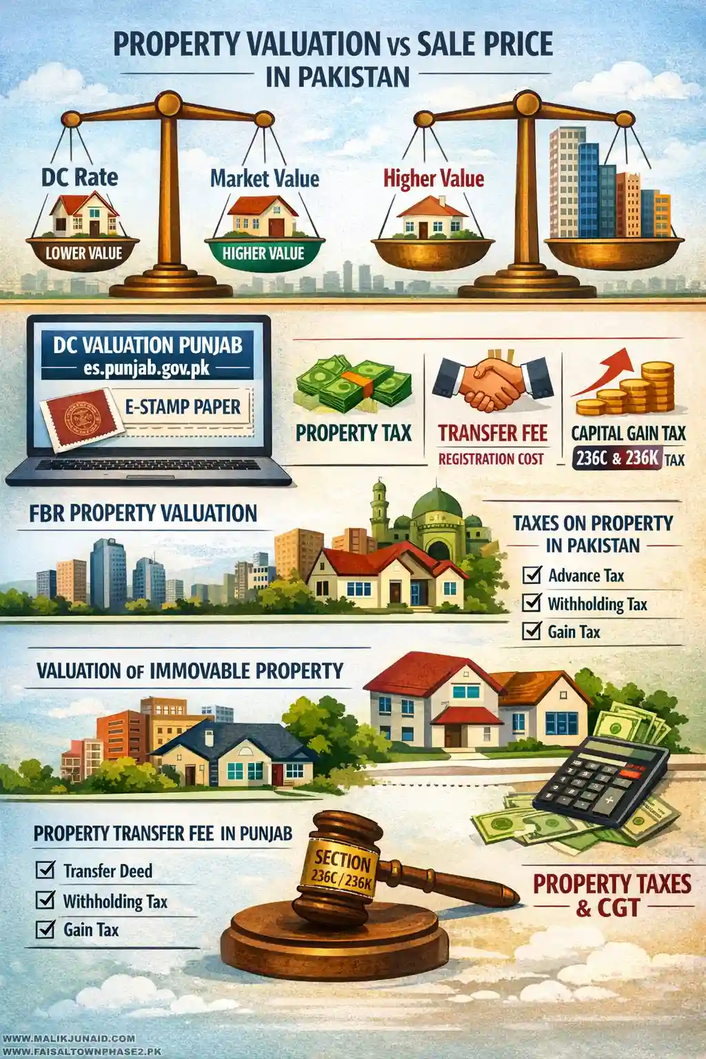 Learn the difference between property valuation vs sale price in Pakistan, including DC rate Punjab, FBR property valuation, e-stamp Punjab DC valuation, property tax, transfer fee, and smart real estate buying tips.