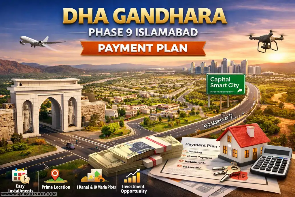 Explore DHA Gandhara Phase 9 Islamabad payment plan, location, map, master plan, photos, booking guidance, and nearby Capital Smart City access links in one complete investor guide.