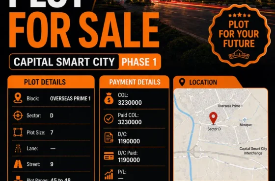 Capital Smart City Phase 1 Overseas Prime 1 Sector D — 7 Marla Plot for Sale