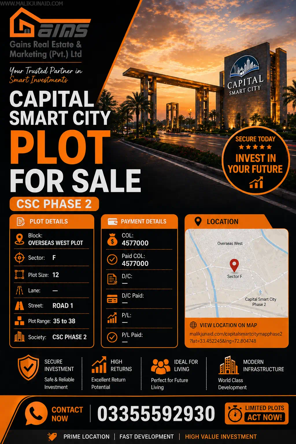 capital smart city phase 2 overseas west sector F, 12 marla plot for sale