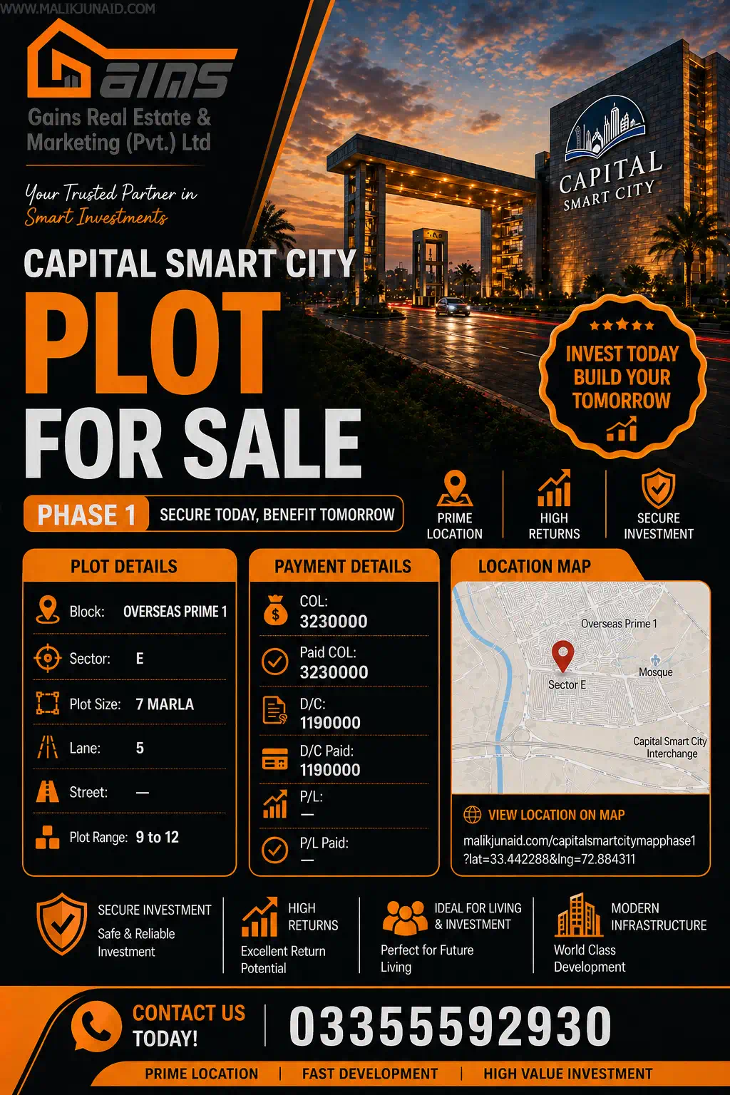 Capital Smart City Phase 1 Prime 1 Sector E 7 Marla Plot for Sale