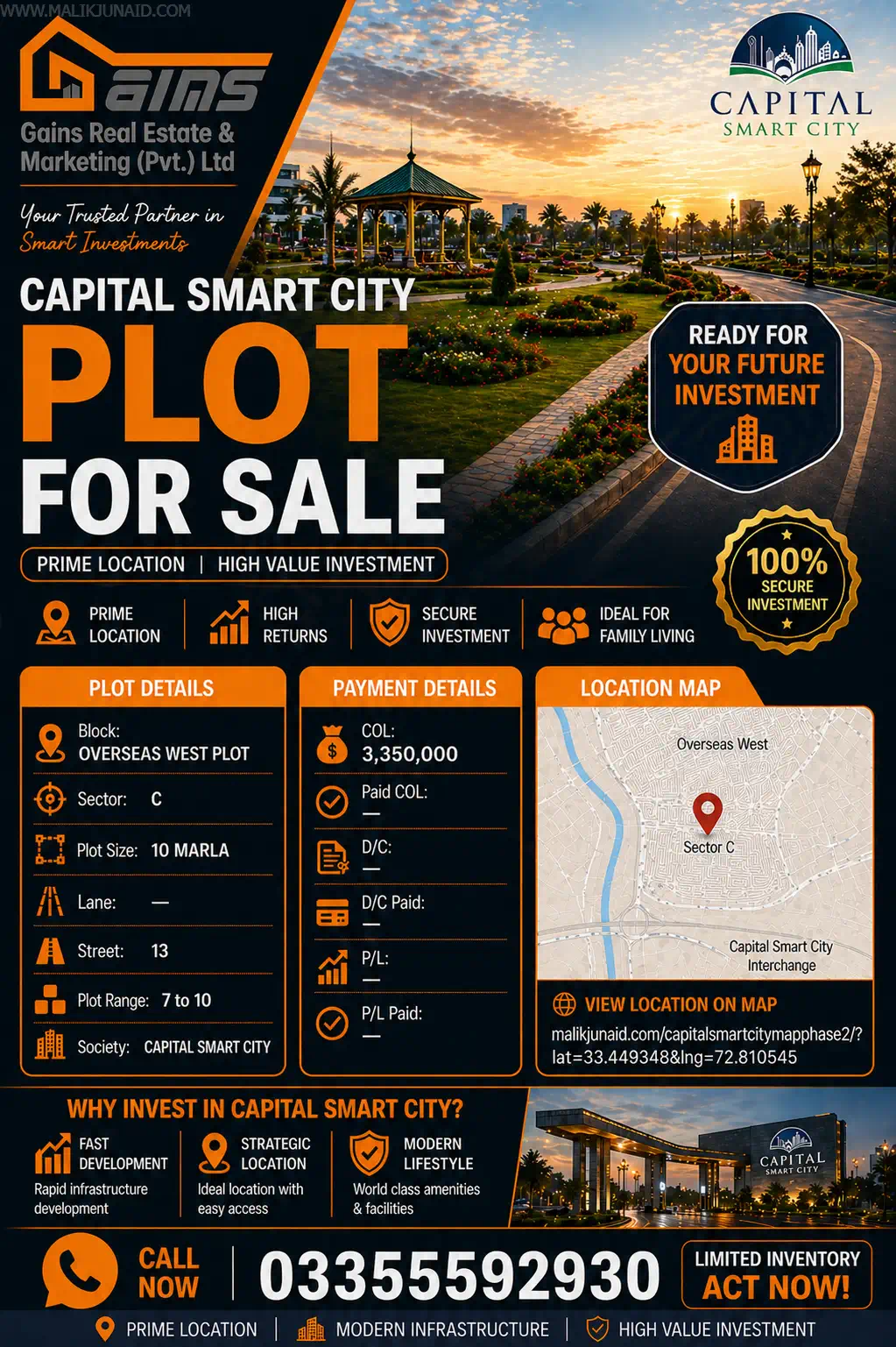 Capital Smart City Phase 2 Executive West Sector C 10 Marla Plot for Sale