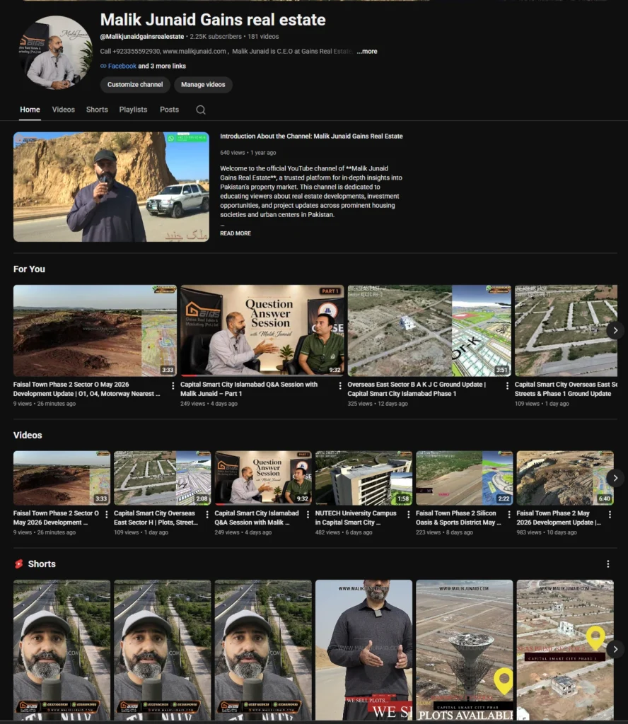 Capital Smart City Islamabad YouTube guide by Malik Junaid Gains Real Estate for maps, prices, drone updates, Phase 1, Phase 2, and buying tips.