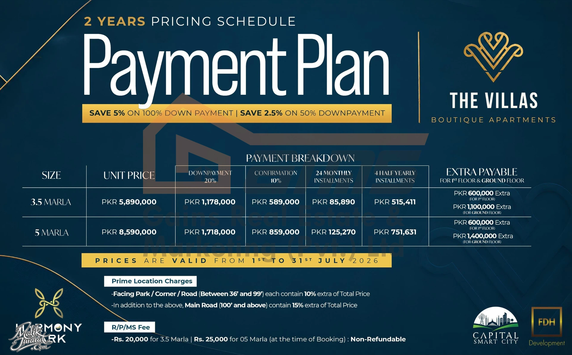 Capital Smart City Harmony Park Villas Payment Plan